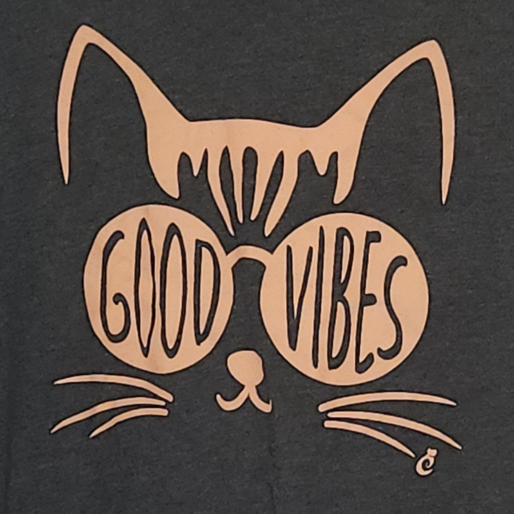 BELLA + CANVAS Good Vibes Gray Pink Shades Cat Tee Shirt Top